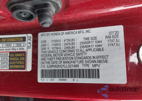 2020 Honda Cr-V Awd Lx z USA, uszkodzony, nr VIN 5J6RW2H21LL021489